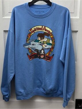 Spirited Away Sweatshirt Studio Ghibli Anime Blue Graphic Crewneck Mens L